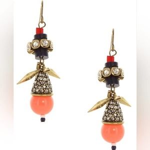 OLIVIA WELLES Nessa Detail Earrings orange‎ beaded and brushed gold tone